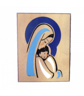 Plaque bois - Vierge Mère 10.5 cm x 13.5 cm