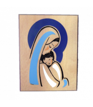 Plaque bois - Vierge Mère 10.5 cm x 13.5 cm