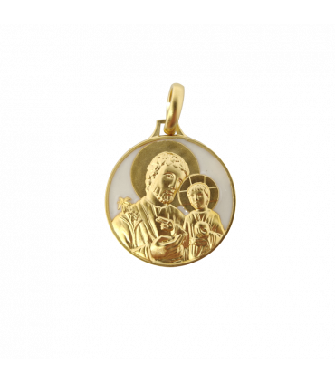 Médaille St Jospeh laiton émail blanc