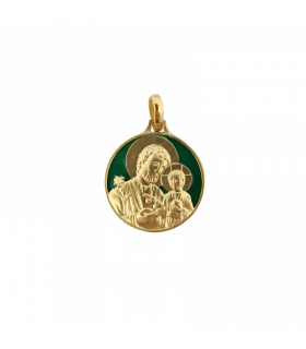 Médaille St Joseph laiton émail vert