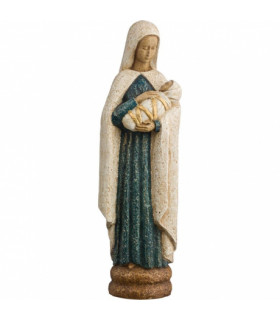 Statue de la Vierge à l'enfant en dolomie - Robe bleue - 30cm