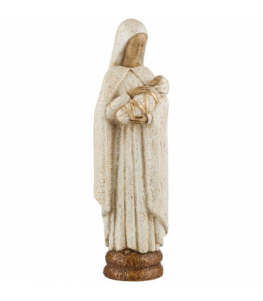 Statue de la Vierge à l'enfant en dolomie - Robe blanche - 30cm