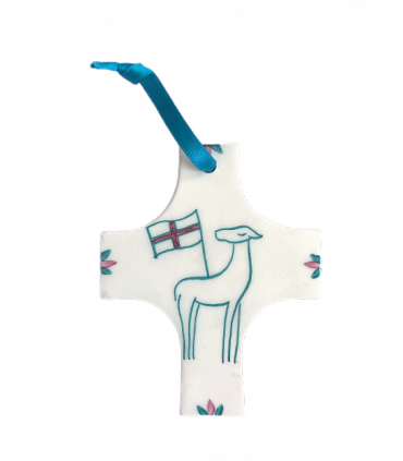 Croix agneau ruban bleu