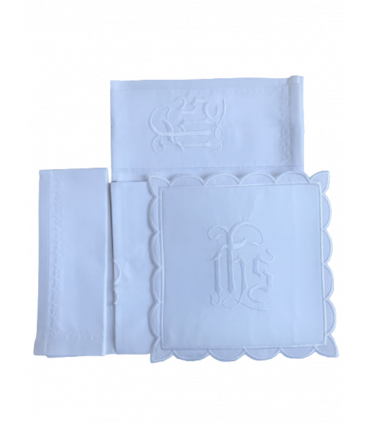 Pack linge d'autel 4 pièces brodés IHS