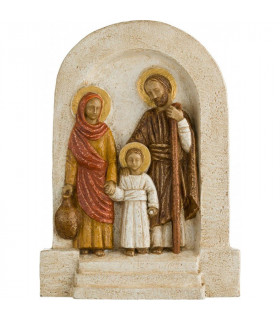 Bas Relief Sainte famille en dolomie - blanc rouge - 18.5cm