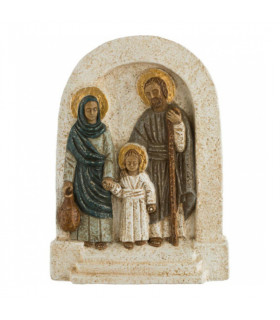 Bas Relief Sainte famille en dolomie - bleu blanc vert - 18.5cm