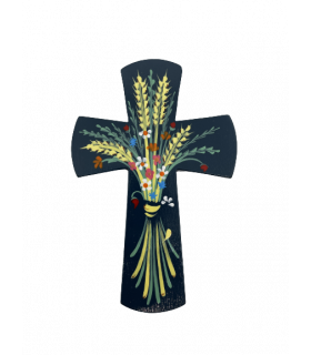 Croix fleurs des champs peinte à la main 13*10 cm