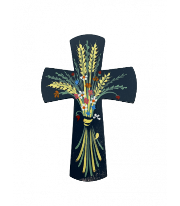 Croix fleurs des champs peinte à la main 13*10 cm