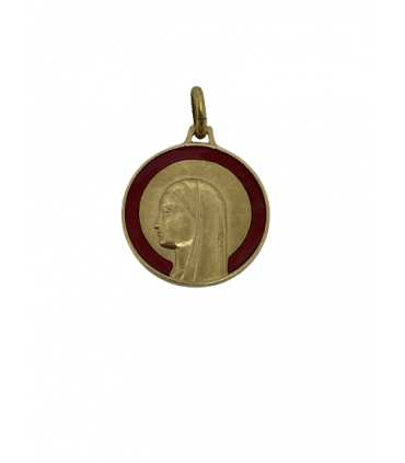 Médaille vierge bretonne18 mm laiton doré émail rubis