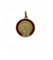 Médaille vierge bretonne18 mm laiton doré émail rubis