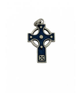 Médaille croix celte argent émail bleu azur