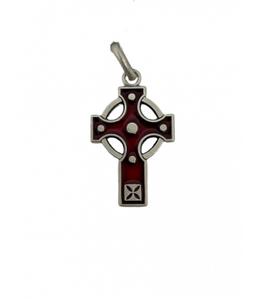 Médaille croix celte argent émail rubis