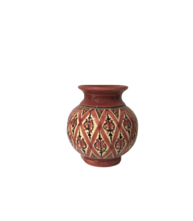 Vase boule 10cm losanges rouges Monastère de Nemours