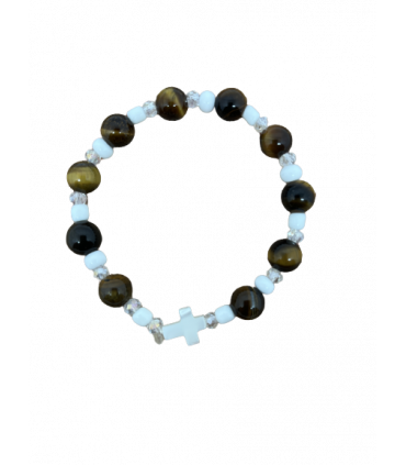 Dizainier en pierres semi-précieuses croix nacre et Sodalite - Carmel d'Avranches