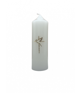 Bougie ronde de prière croix + colombe 13*5 - Carmel de la Fontaine Olive
