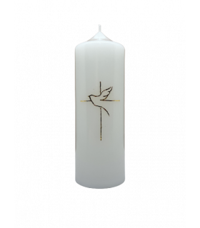 Bougie ronde de prière croix + colombe 17*6 - Carmel de la Fontaine Olive