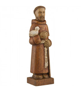 Statuette de Saint François d'Assise en bois marron - 15 cm