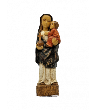 Vierge espagnole en bois de 13cm - Robe blanche et manteau noir