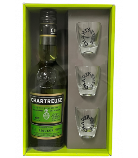 Coffret Chartreuse verte 35cl + 3 verres - Monastère grande Chartreuse
