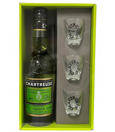 Coffret Chartreuse verte 35cl + 3 verres