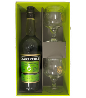 Coffret Chartreuse verte 70cl + 2 verres - Monastère grande Chartreuse