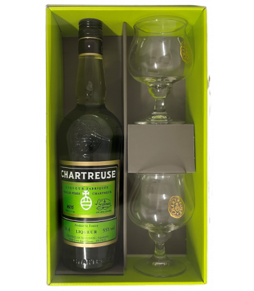 Coffret Chartreuse verte 70cl + 2 verres