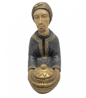 Santon mage Gaspard à genoux et bleu