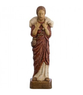 Statue Bon pasteur en dolomie de 39cm - Robe brune