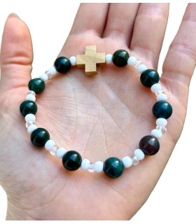 Chapelet en pierres semi-précieuses onyx/cornaline/howlite/apatite bleue/quartz rose - Carmel d'Avranches