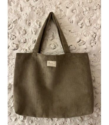 Grand sac cabas en velours taupe