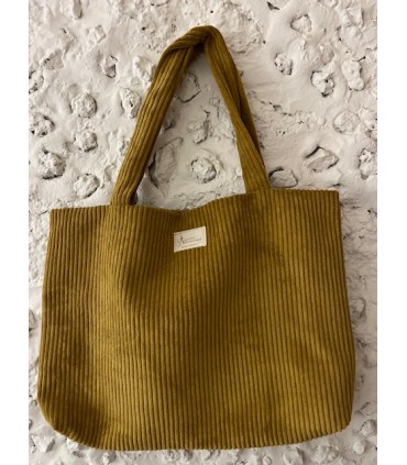 Grand sac cabas en velours ocre