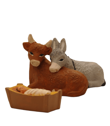 Petite crèche de Dourgne - Bœuf et âne