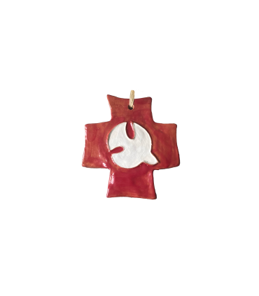 Croix colombe cerise
