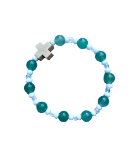 Chapelet en pierres semi-précieuses onyx/cornaline/howlite/apatite bleue/quartz rose - Carmel d'Avranches