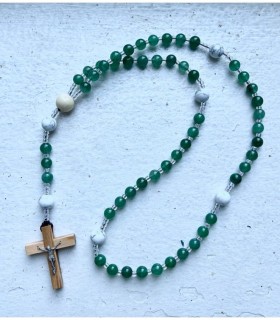 Chapelet en pierres semi-précieuses onyx/cornaline/howlite/apatite bleue/quartz rose - Carmel d'Avranches