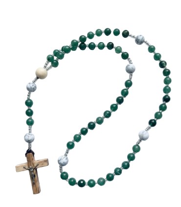 Chapelet en pierres semi-précieuses onyx/cornaline/howlite/apatite bleue/quartz rose - Carmel d'Avranches