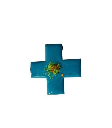 Croix grecque émaillée - bleu ciel