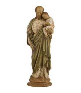 Saint Joseph à l'enfant et au lys - bois - 20cm vert
